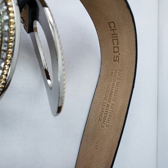 Chico's clear crystal rhinestone oval buckle black belt, S/M, GUC - Picture 8 of 8